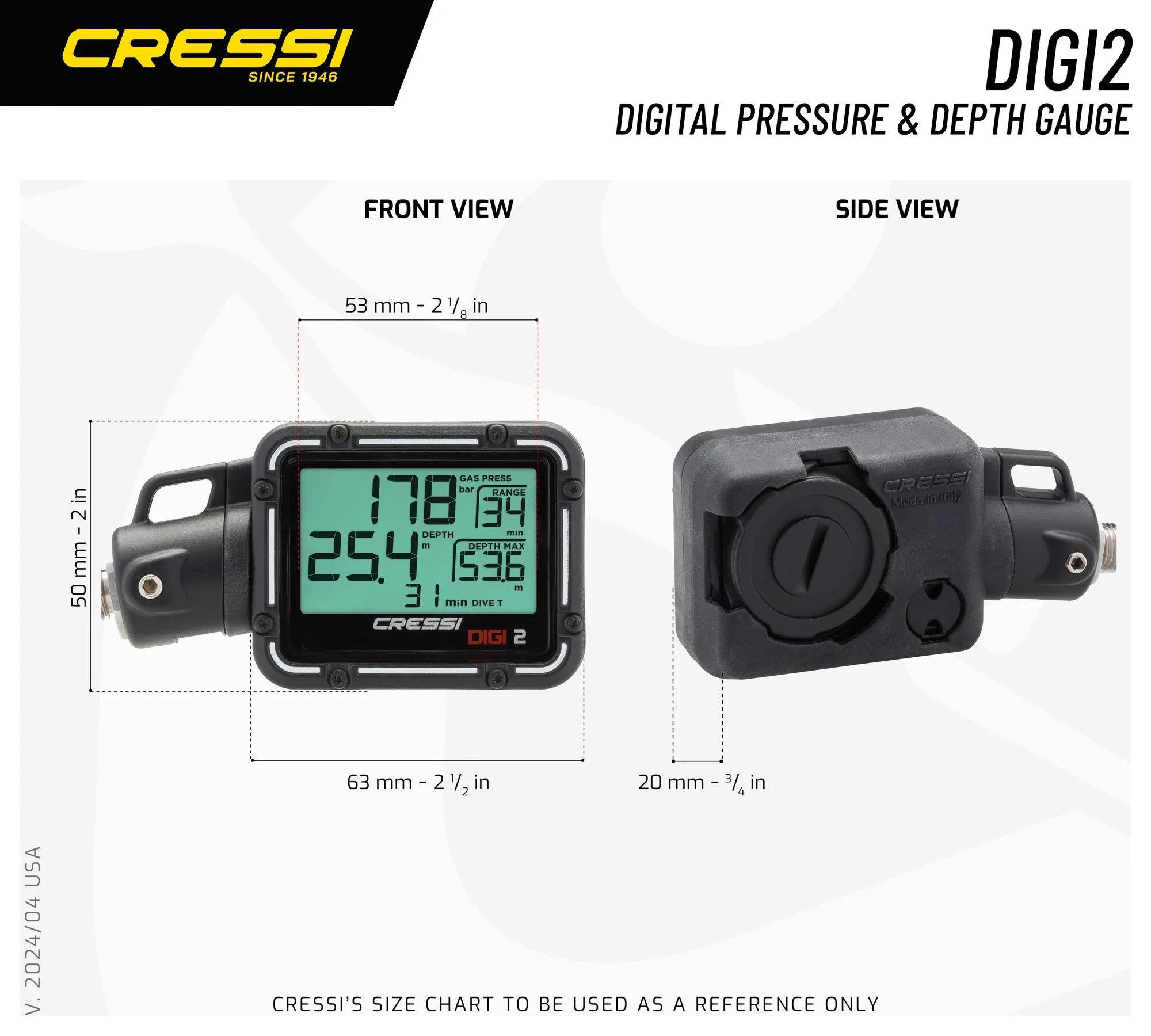 Cressi Digi 2 Console Digital Pressure + Depth Gauge