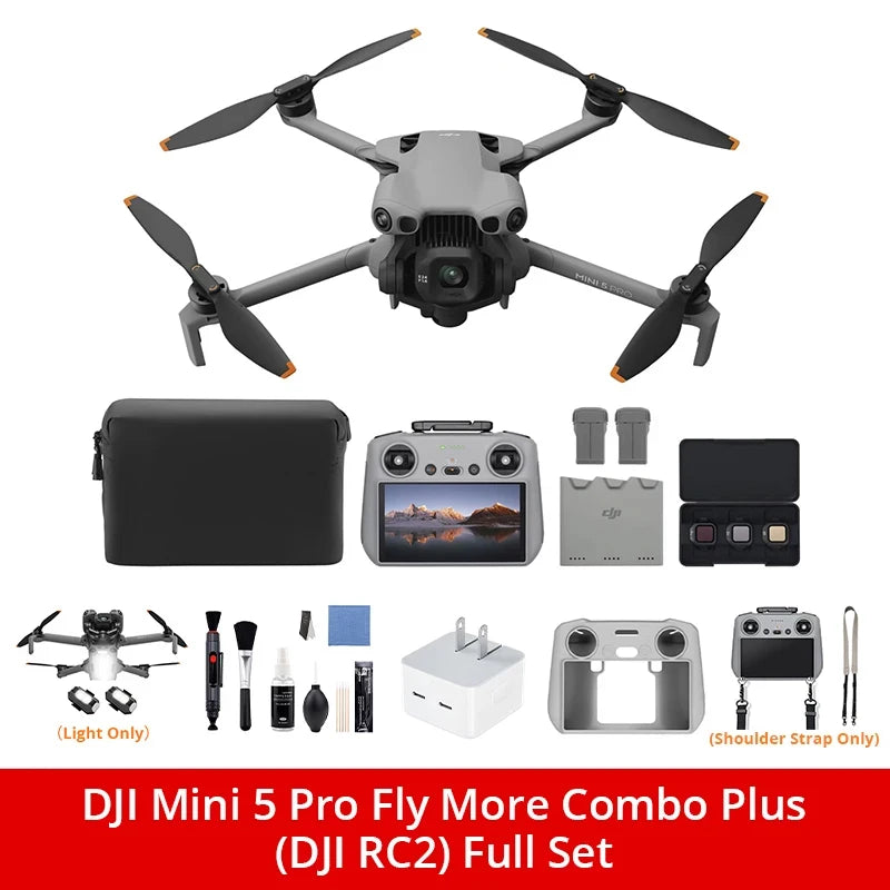 DJI Mini 5 Pro Fly More Combo Plus FPV Drone With Camera Strobe Light & Charger & Cleaning Kit Mini Drones 4k Professional Omnidirectional Obstacle Sensing ActiveTrack
