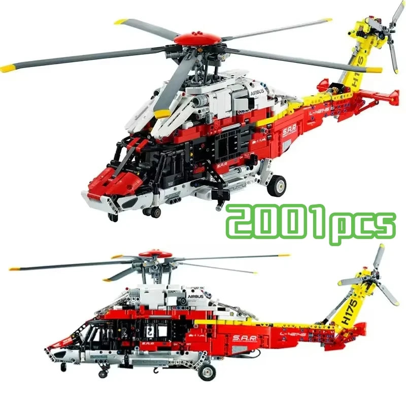 2001PCS Technical Rescue Helicopter Building Blocks Airbus H175 Electric Motor Assemble Model MOC Brick Toys Gift For Kids Boy