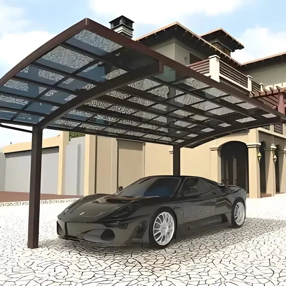 Cantilever Luxury Aluminum Carport, Heavy Duty Arched Roof Powder Coated Outdoor Vehicle Parking Shelter Canopy