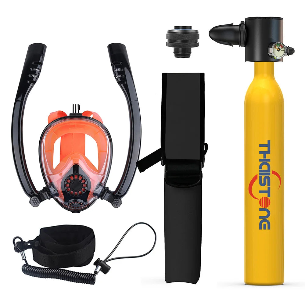 THAISTONE Diving Tank with Snorkel Mask 0.5L Mini Scuba Portable Lungs Oxygen Cylinder Full Face Diving Mask 5-10 Mins