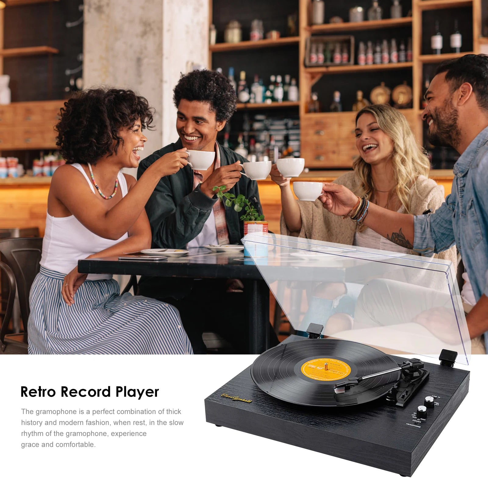 Records Turntable Record Player Built in Speakers Vintage Gramophone 3 Speed BT5.0 AUX in 3.5mm Output Retro Record Player