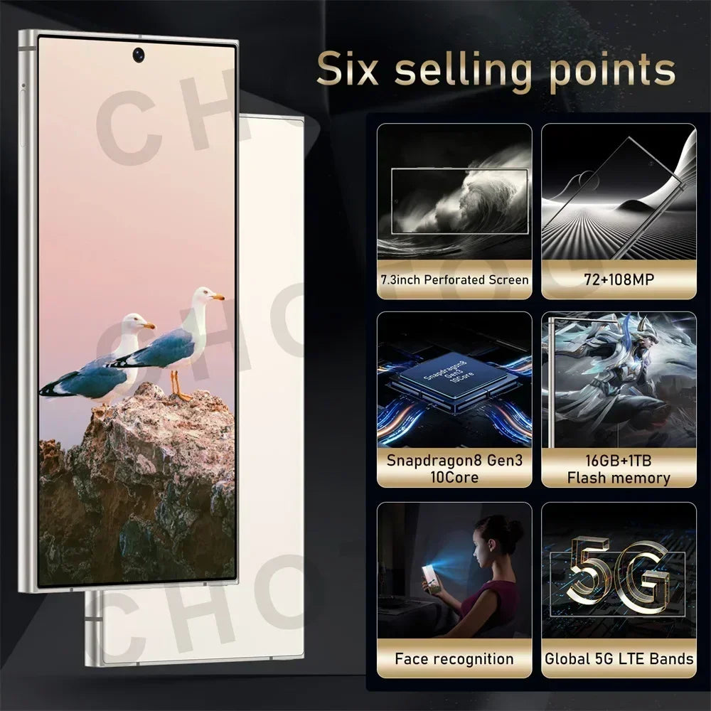 2025 New SMS25 Ultra Case for 7.3inch HD Smartphone 4G 5G Dual Card Android 14 Global Version 7800mAh Battery 108MP