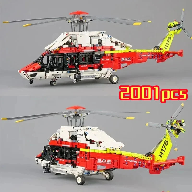 2001PCS Technical Rescue Helicopter Building Blocks Airbus H175 Electric Motor Assemble Model MOC Brick Toys Gift For Kids Boy