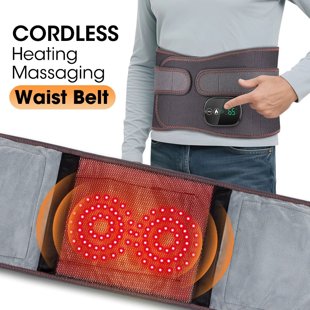 Electric Lumbar Massager Vibration Thermal Waist Massage Belt 3 Levels Hot Compress Infrared Light Dual Motor Muscle Relax