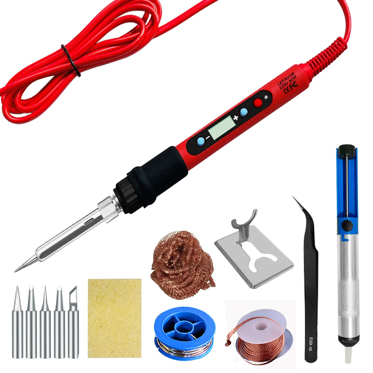 Tackle your projects with precision using this 80W soldering iron kit—featuring adjustable temperature control and an LCD display for easy, accurate welding!