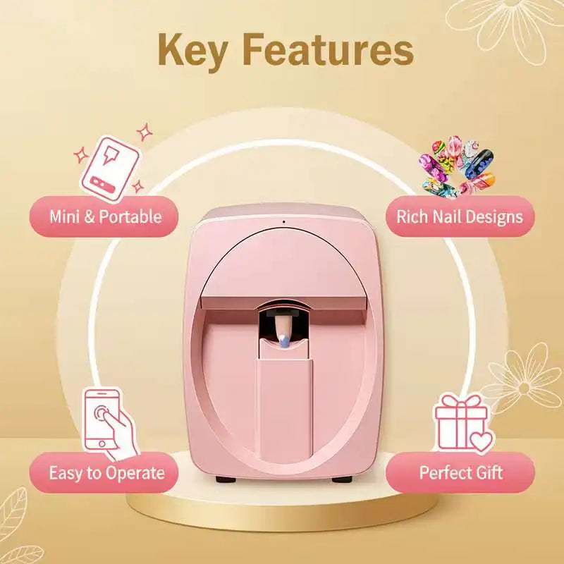 Nail Art Printer Portable 3D Nail Painting Machine, Massive Design, Mobile App Control DIY Nail Printer, Suitable for Family SA