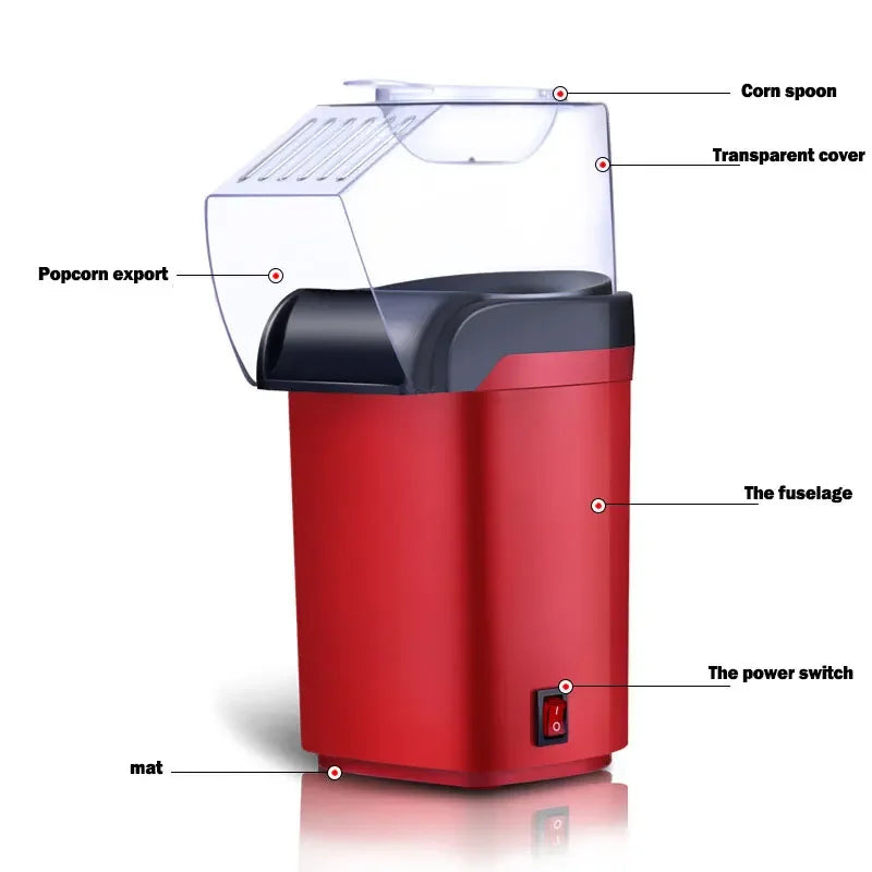 Indulge in quick and tasty snacks at home with this premium electric popcorn maker. The mini hot air corn popper features fast heating and a stylish design, making it perfect for convenient and delicious popcorn treats!