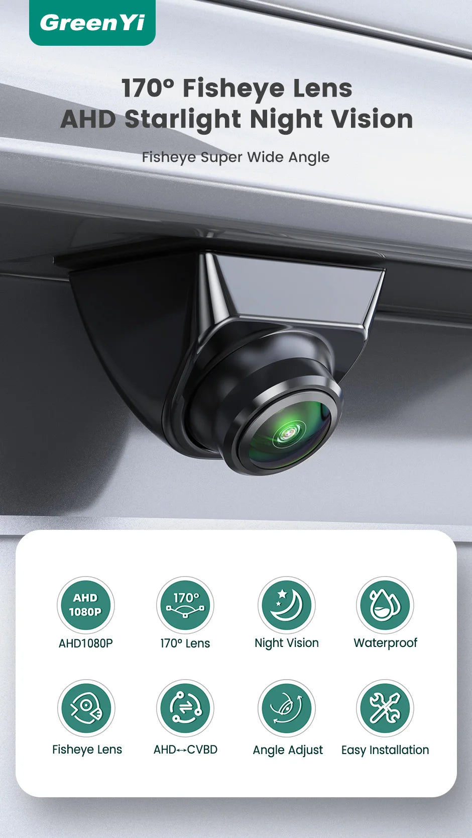 GreenYi AHD 1920x1080P Car Rear View Camera 170° Fisheye Lens Full HD Night Vision Vehicle Reversing Front Cameras C899