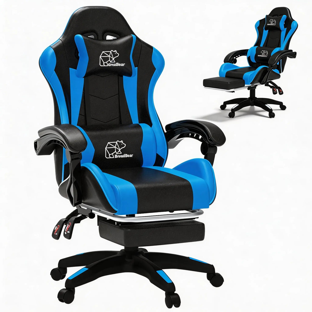 Computer Gaming Chair, Ergonomic Gaming Chair, Leather Office Chairs with Foot Rest, Back Recliner Height Adjustable White+Black