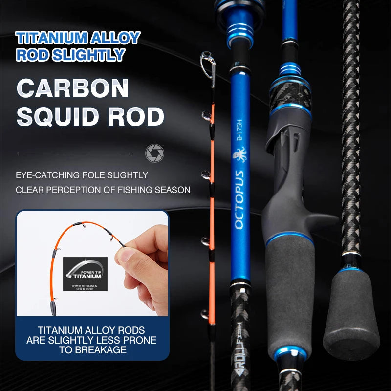 ROLLFISH Titanium Tip Octopus Squid Cuttle Fishing Rod 1.75M/5.74FT Action 8：2 Carbon Fiber Casting Saltwater Boat Jigging Rod