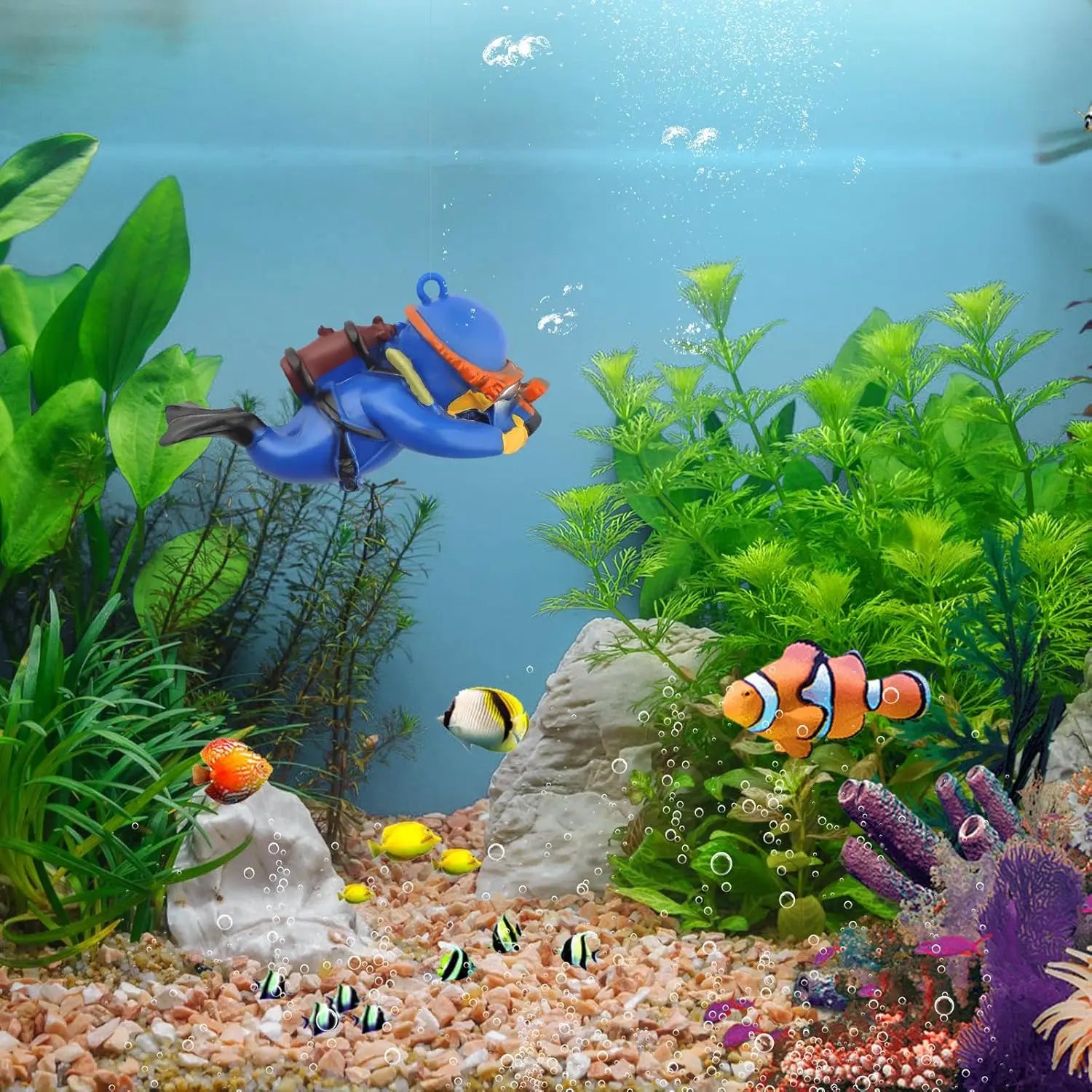 Fish tank Decoration Creative Floating Ornaments Small Figurines Complete Set Diver Blue Guy Underwater Scenery Bottom Figurines