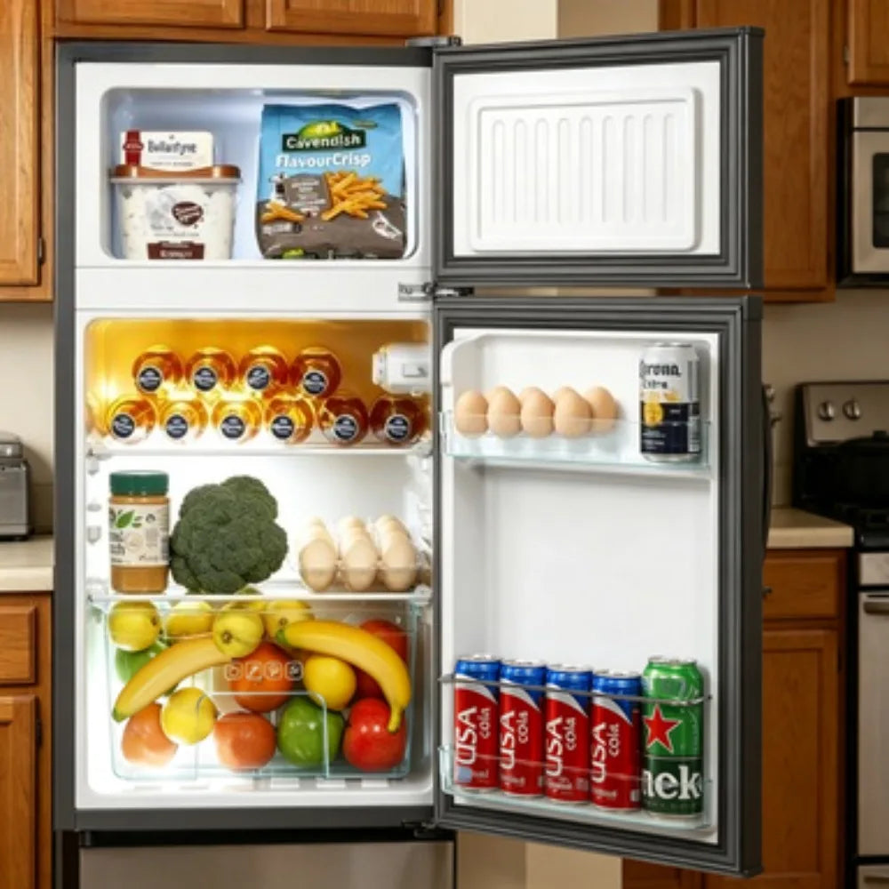 Compact Refrigerator With Freezer 3.2 Cu.Ft 2 Door Mini Fridge For Bedroom Office Kitchen Apartment Dorm Silver