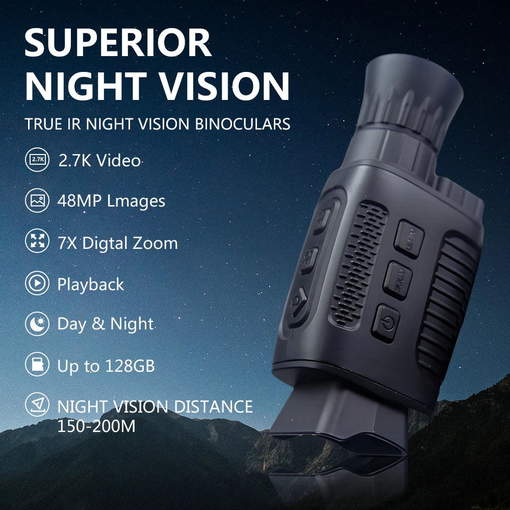 2.7K HD Night Vision Monocular, Digital Night Vision Scope with Rechargeable Battery, Photo & Video Recording, 32GB Memory Card for Camping Hunting Wildlife Observation
