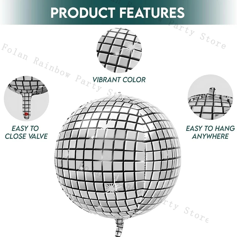 10/22inch 4D Silver Disco Ball Explosion Star Balloon Metallic Disco Balloon Set for Disco Party Wedding Birthday Party Decor