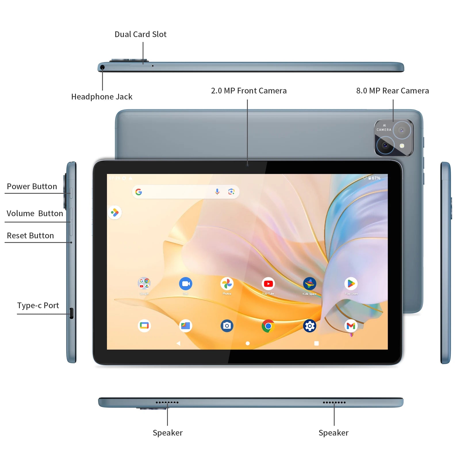 Stay productive and connected with this 10-inch Android 14 tablet—powered by an octa-core processor, 8GB RAM (4GB + 4GB expandable), 128GB storage, 5G & WiFi connectivity. Includes keyboard, mouse, and protective case for versatile use!
