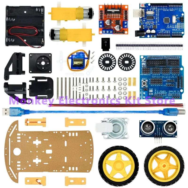 Electronic Smart Car Kit 4WD Smart Robot Car Chassis Kits Car With Speed Encoder and Battery Box Diy Kit for arduino R3 Board