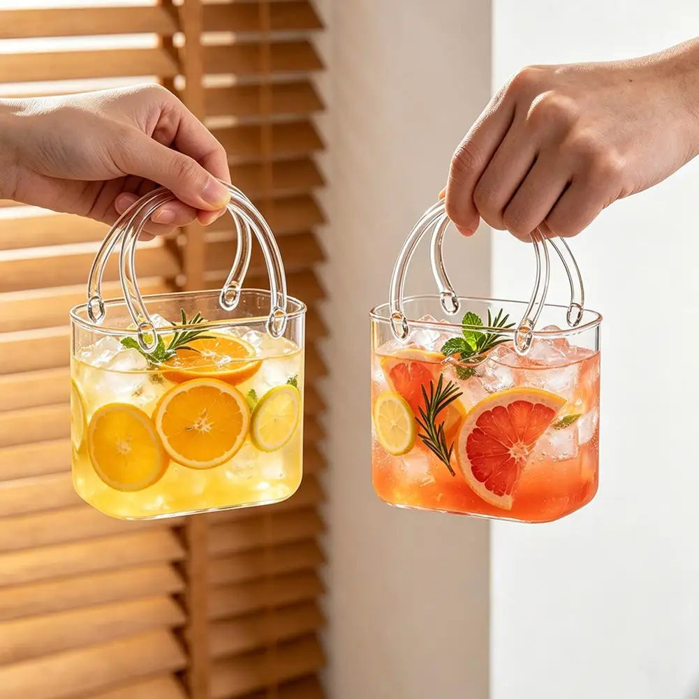Portable Handbag Glass Cup Creative Cocktail Glasses Cups Funny Fruit Wine Glass Cups Ins Style Bag Glass With Straw Bar Tools