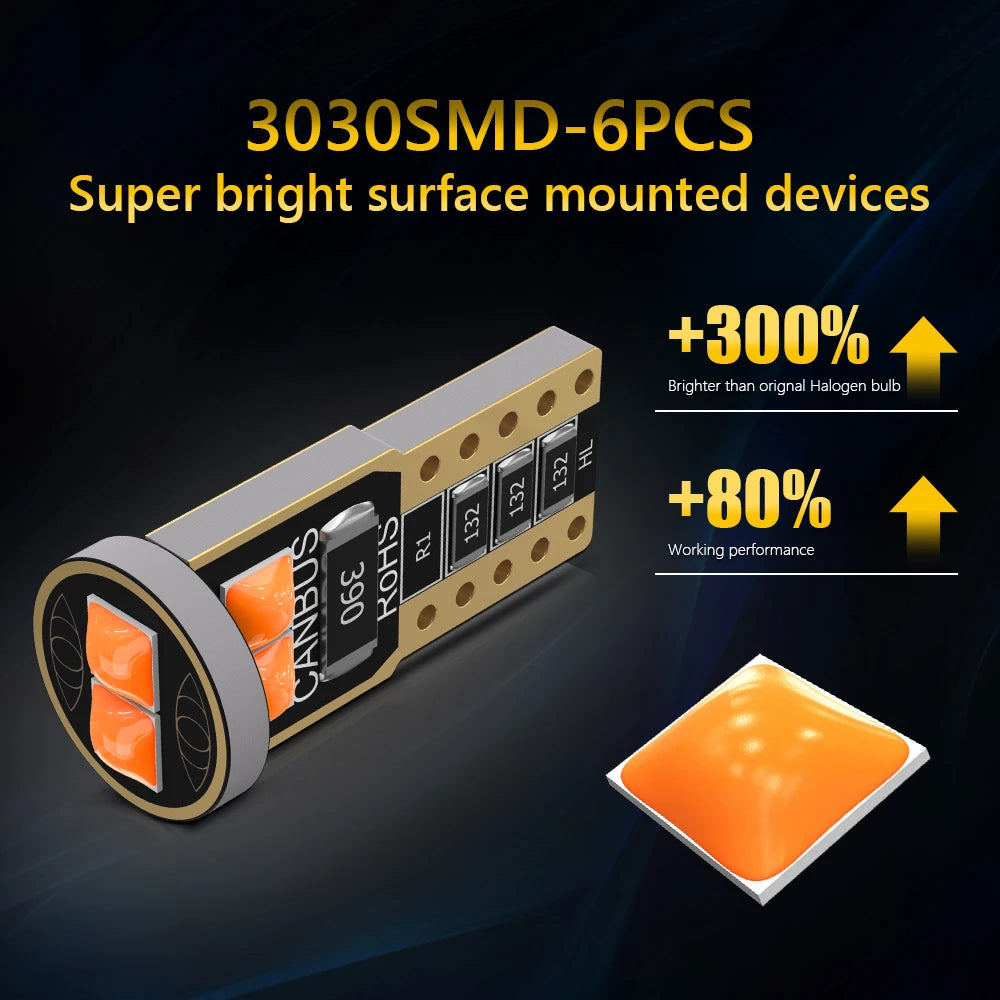 2pcs T10 W5W LED Bulbs 168 194 3030 6SMD Canbus No Error Super Bright Car Interior Clearance License plate light Dome Lamp White