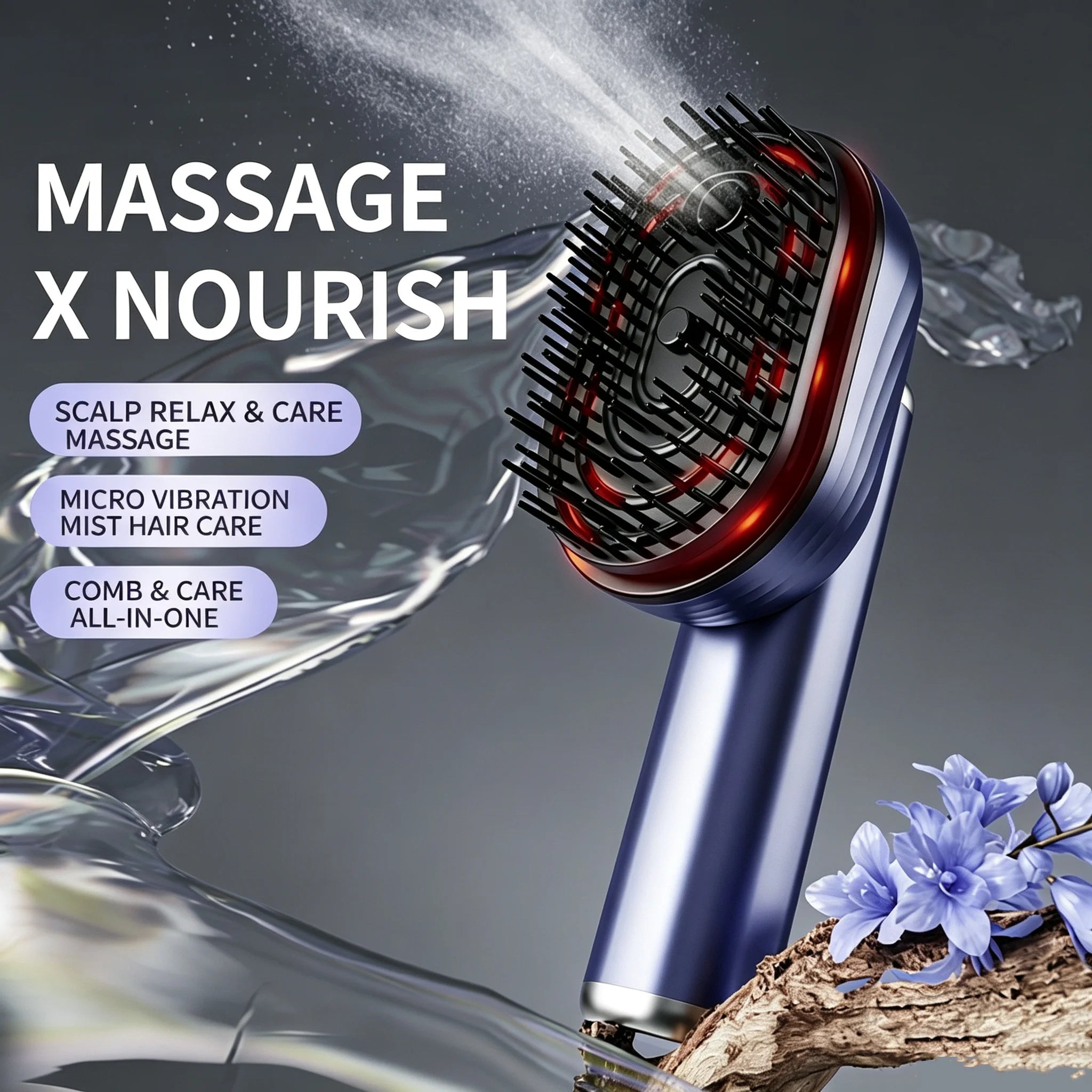 Electric Vibration Scalp Massager Comb Wireless Red Light Essential Oil Spraying Hair Care Brush Portable Head Massage Device