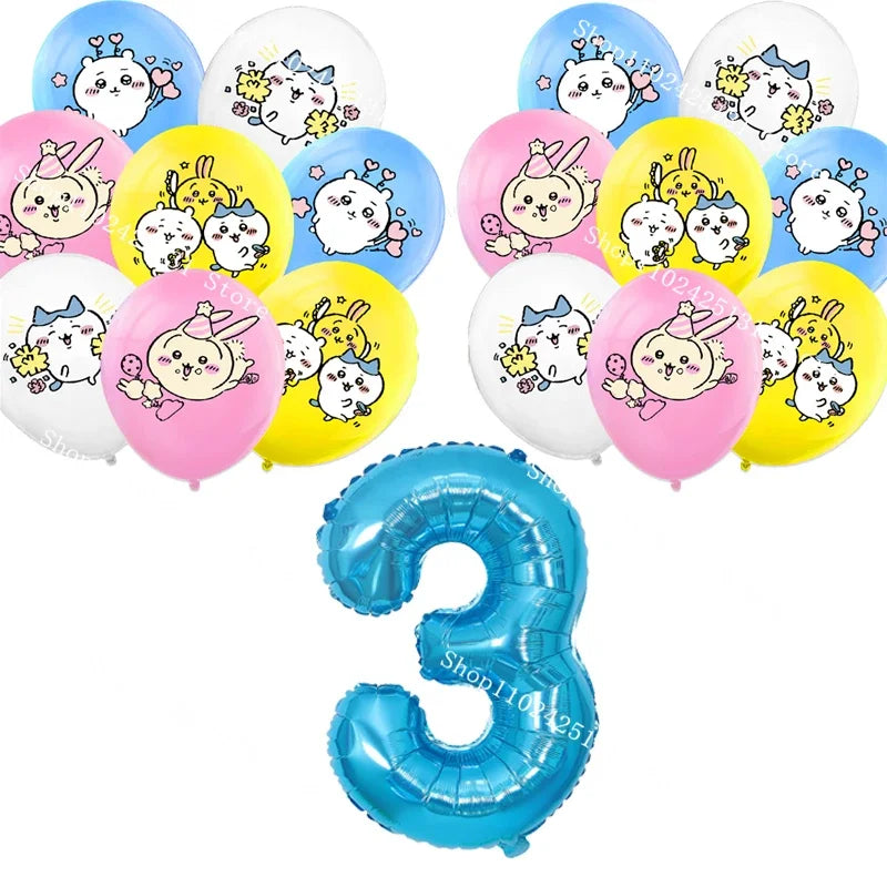 Chiikawa kawaii Happy Birthday Party Decorations Cute plate Banner Cake Topper Flag Balloons Disposable tableware Decorations
