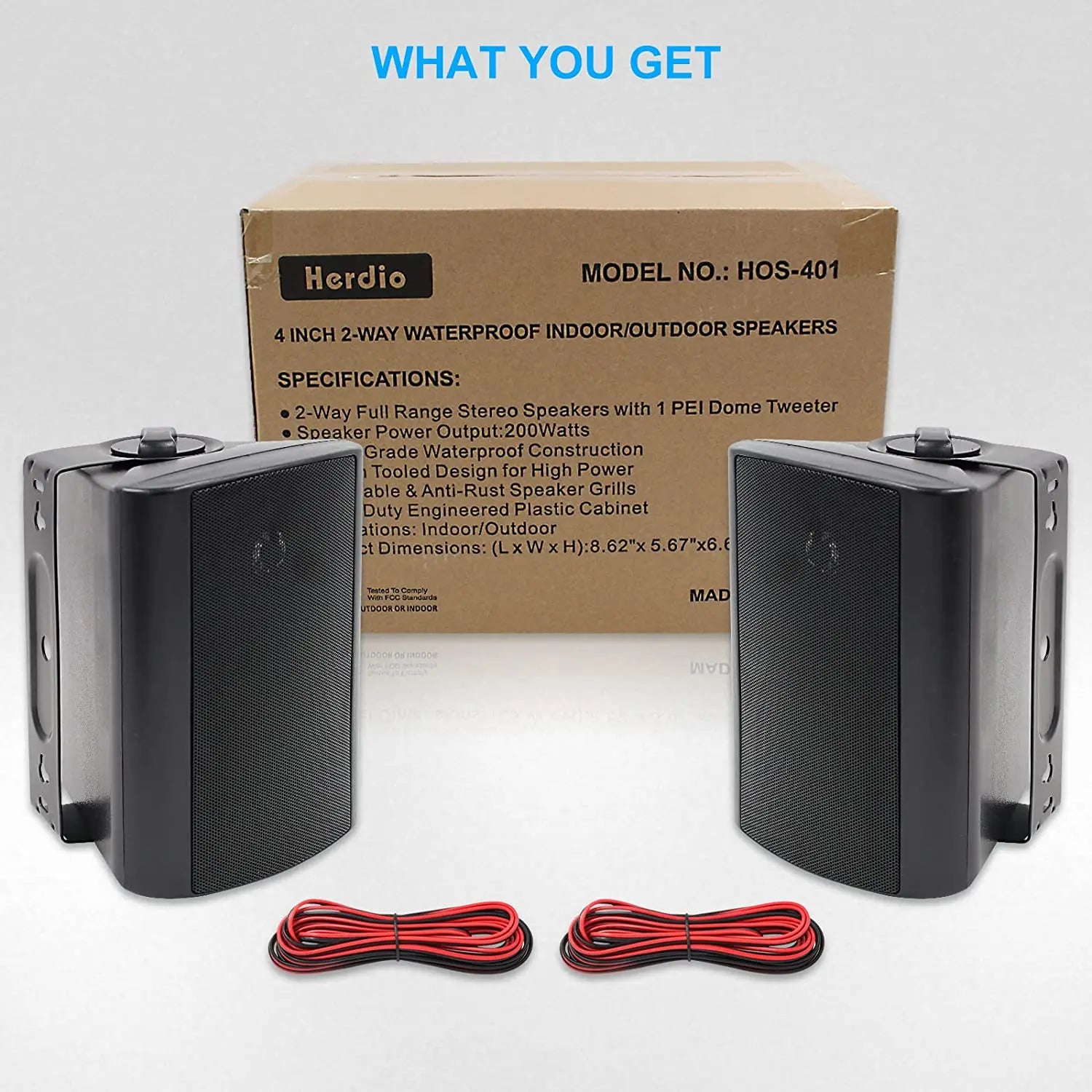 Herdio 2PCS 4'' 200 Watt Indoor Outdoor Speakers Wall Mounted 2 Way Audio SystemPowerful Bass Expansive Stereo Sound Coverage