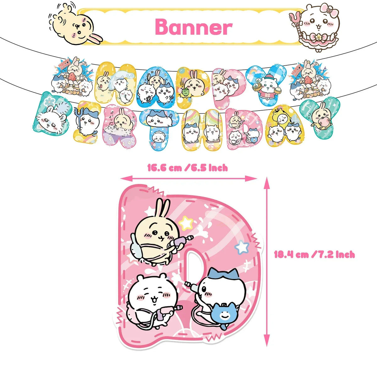 Chiikawa kawaii Happy Birthday Party Decorations Cute plate Banner Cake Topper Flag Balloons Disposable tableware Decorations