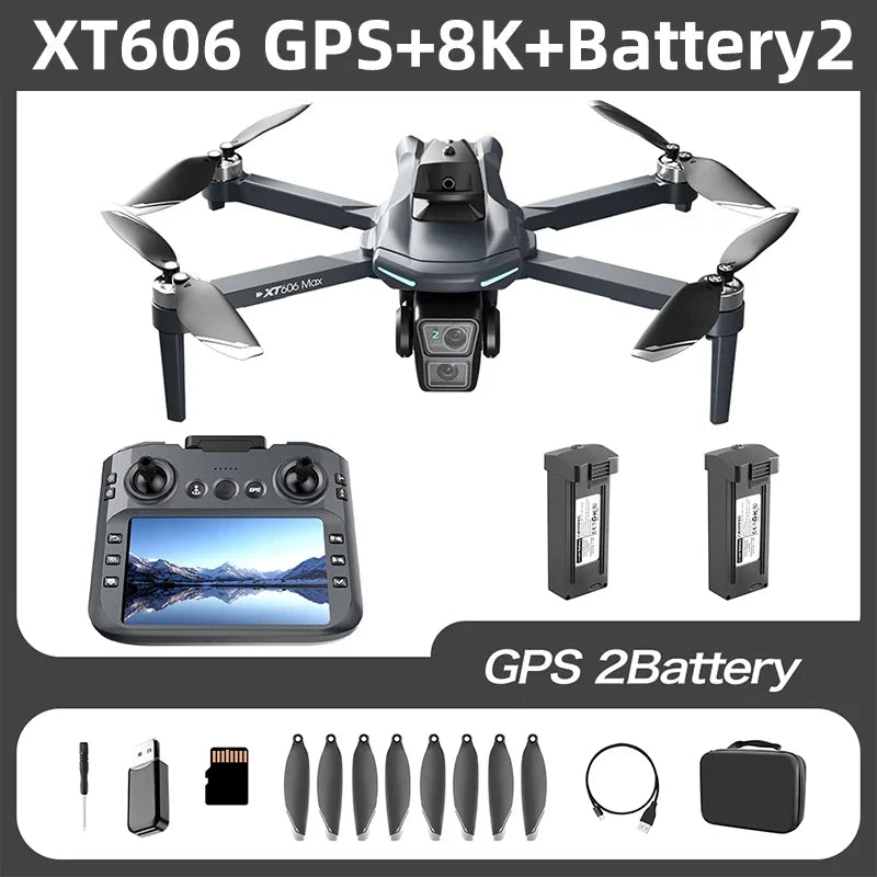 Lenovo XT606 Drone Professional 8K HD Camera 5G GPS WIFI FPV Drones 4.5 Inch Screen Avoidance Brushless Motor RC Dron Toys