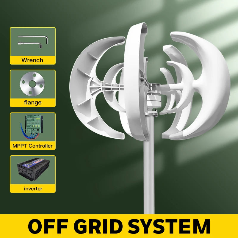 1000W 1KW Vertical Axis Wind Turbine 12V 24V 48V Wind Generator CE Certified Free Energy Low Speed Start Off Grid for Home Use