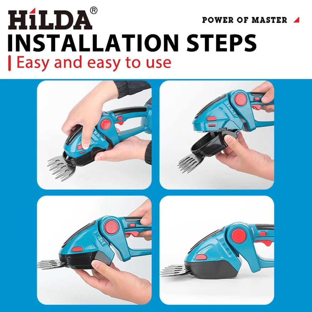 HILDA 2 IN1 Electric Hedge Trimmer Cordless Handheld Weeding Pruning Shear Shrub Mower Garden Tool For Makita 18V Battery