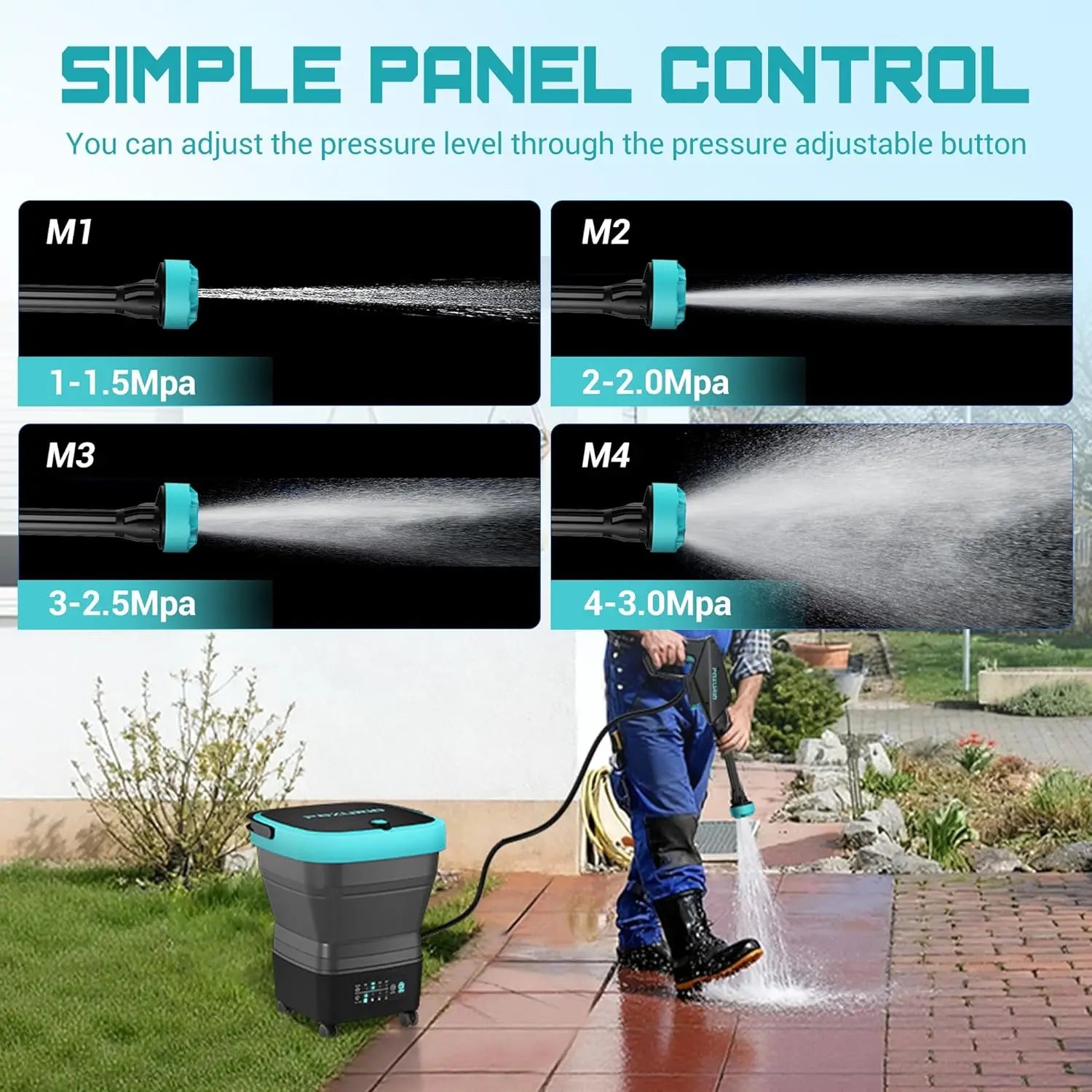 Portable Cordless Pressure Washer for Car Washing and Patio, with 750PSI, 4.5Gal Tank and 2x5.0Ah Battery