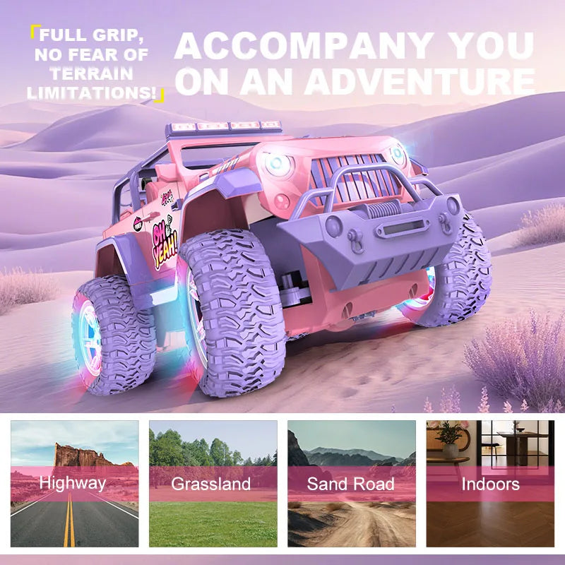 1: 16 remote control off-road vehicle, DIY sticker, pink cool light spray function, Christmas gift, New Year gift