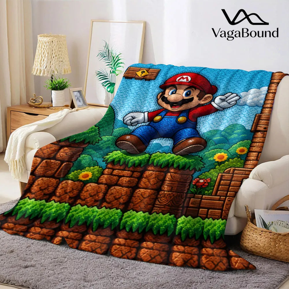 Cartoon M-Mario-s Printed Blanket Suitable for Sofas Beds Offices Travel Camping Chairs Warm Plush Blanket