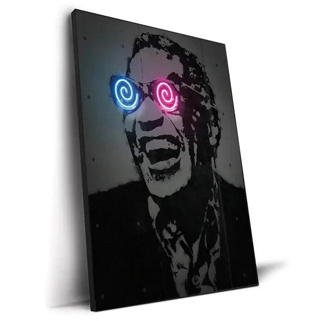 Abstract Neon Rapper Star Posters 2Pac Hip Hop Singers Wall Art Pictures Graffiti Canvas Painting Home Room Bar Decor NO LED