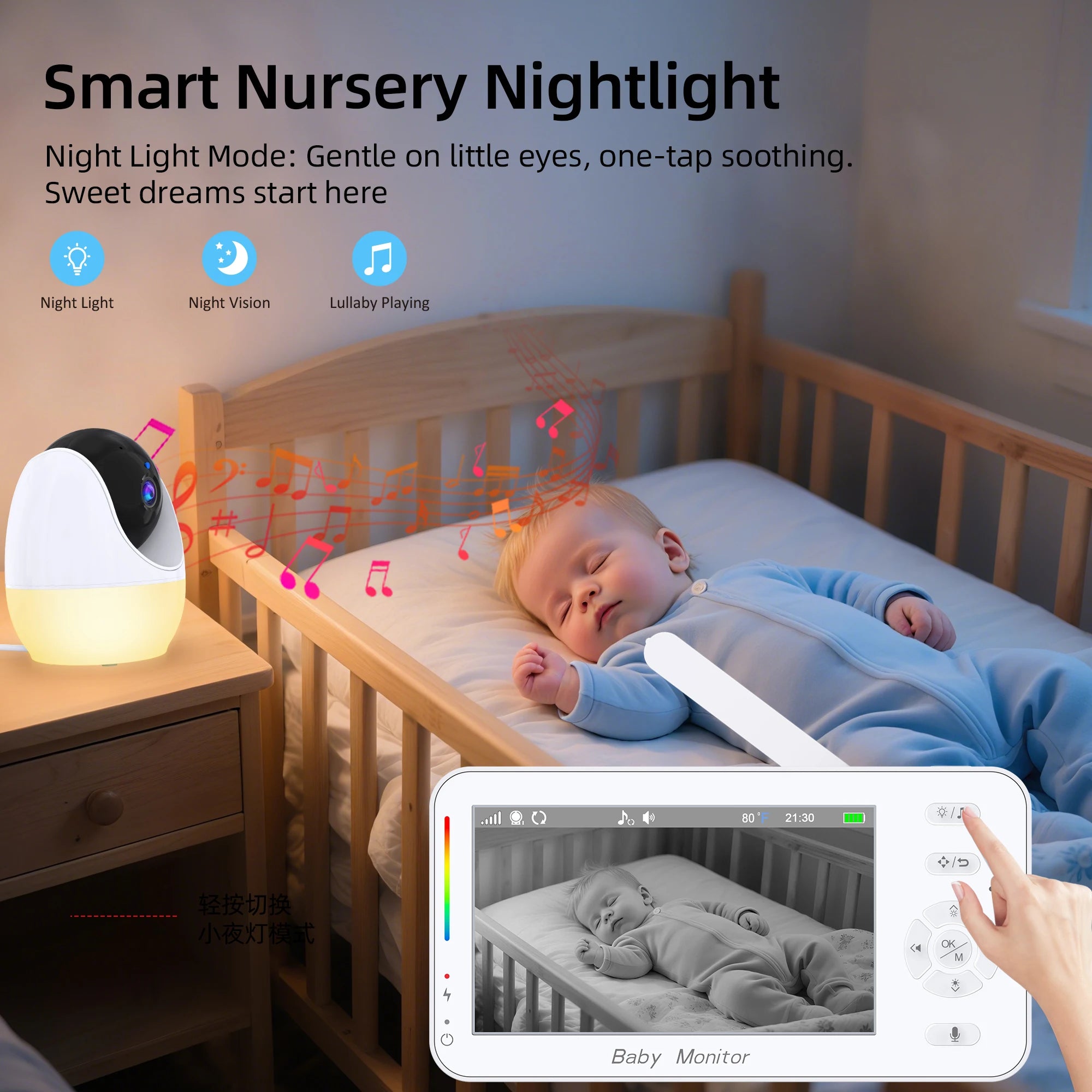 Keep an eye on your little one with this 4.3-inch video baby monitor featuring PTZ IP camera, night light, auto-tracking, and APP remote view control for convenient surveillance!