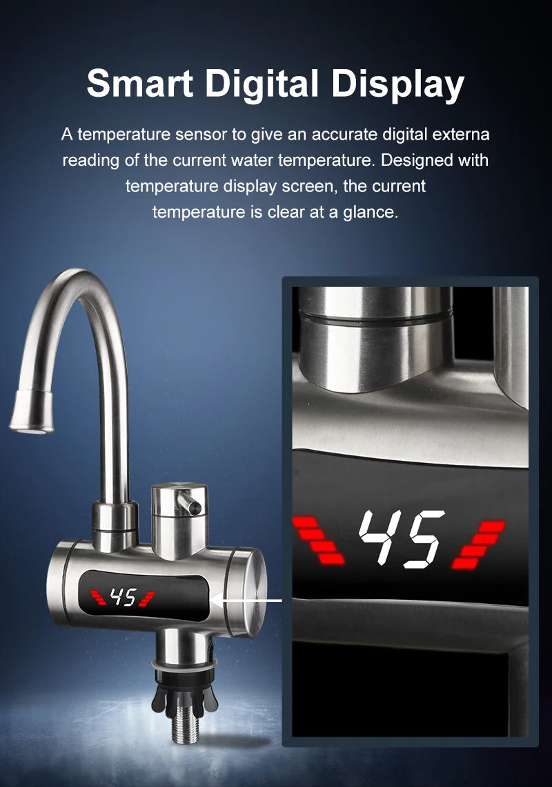 Instant Electric Water Heater 3300W EU Plug Under Sink 220V Kitchen Bathroom Tankless Hot Water Faucet Heater 360° Rotatable