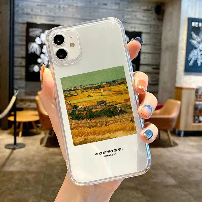 Retro Van Gogh Oil Painting Phone Case For iPhone 11 14 15 Pro Max 12 Mini 13 SE20 7 16Plus X XS XR Transparent Soft Cover Shell