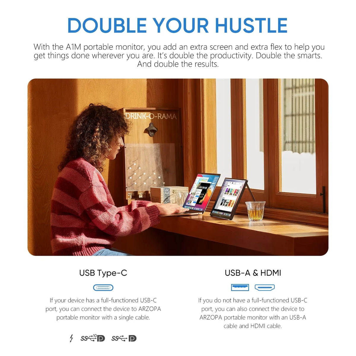 ARZOPA 15.6 inch Portable Monitor FHD 1080P IPS USB-C Mini-HDMI External Second Screen for Mac Laptop PC Switch PS4/5 Xbox
