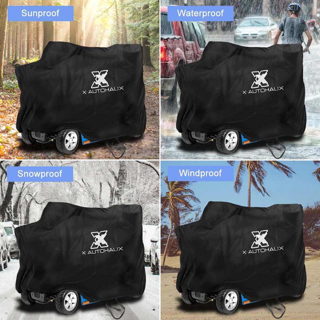 X AUTOHAUX Motorbike Mobility Scooter Cover Dustproof Waterproof Rain Protection 210D Oxford 183x76x158cm 170x61x117cm