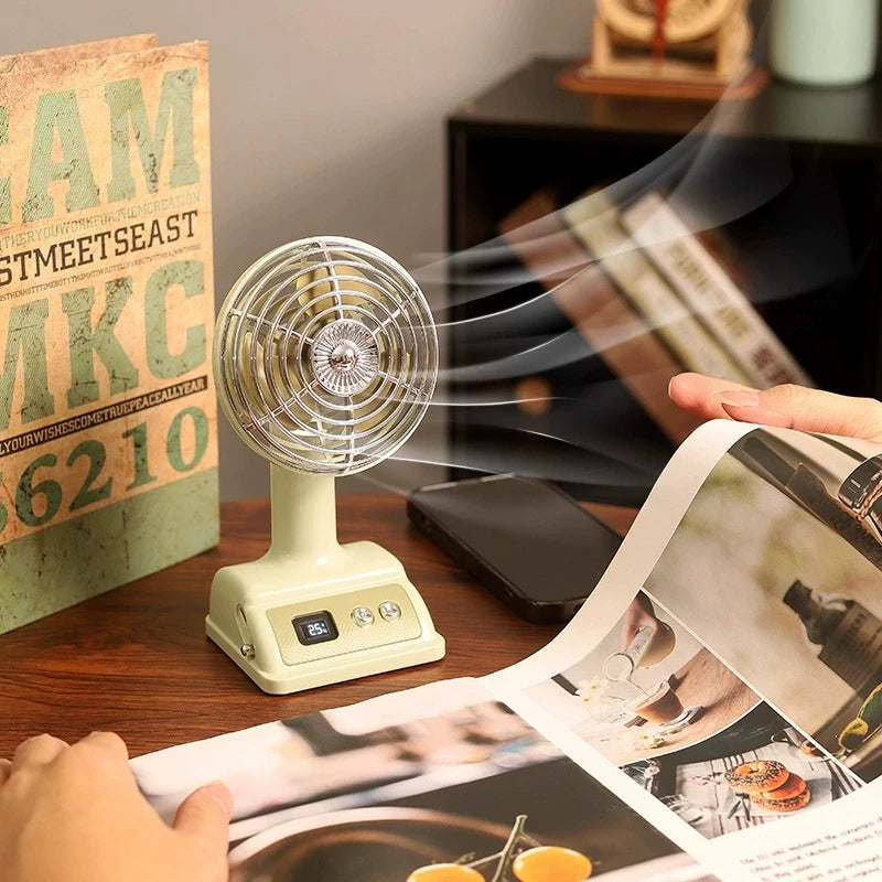 Retro Nostalgic Classic Desktop Office Fan 100 Speed Levels Adjustable Student Dormitory Rechargeable Fan