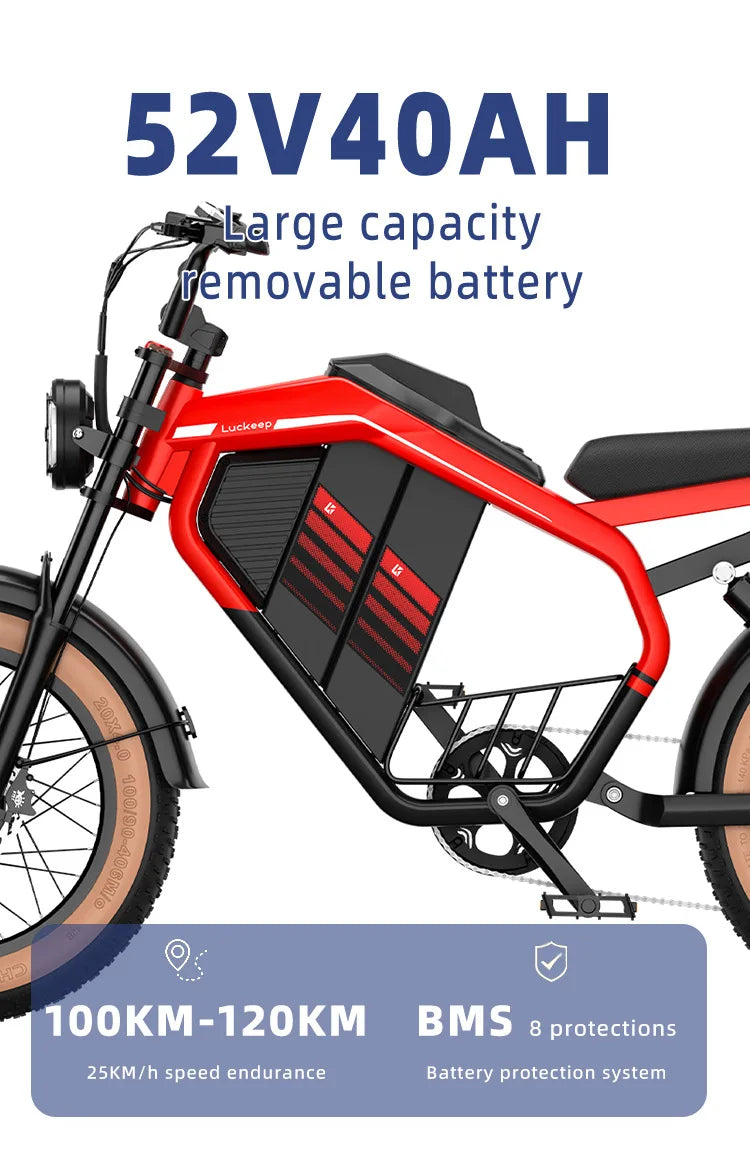 E-Bike 2000W Motor 52V40AH All-terrain Fully Suspended Off-road Motorcycle Electric Bike 20*4.0-inch Fat Tire  Electric Bicycle