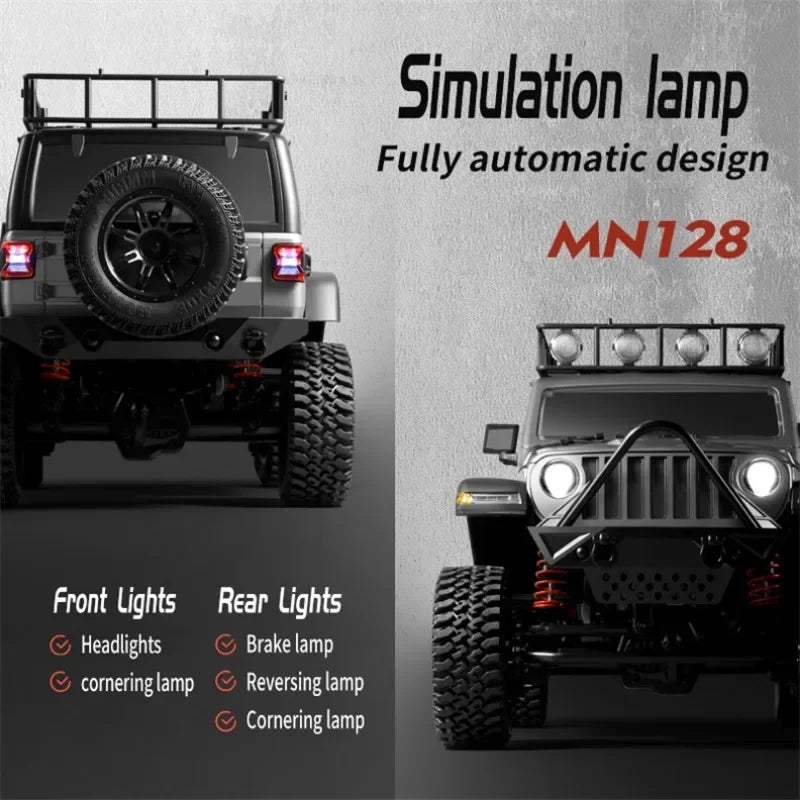 MN128 RC Crawler 1/12 Full Scale 4x4 2.4G Climbing Buggy Vehicle with LED Light 4WD Off-road Remote Control Cars Model Toys