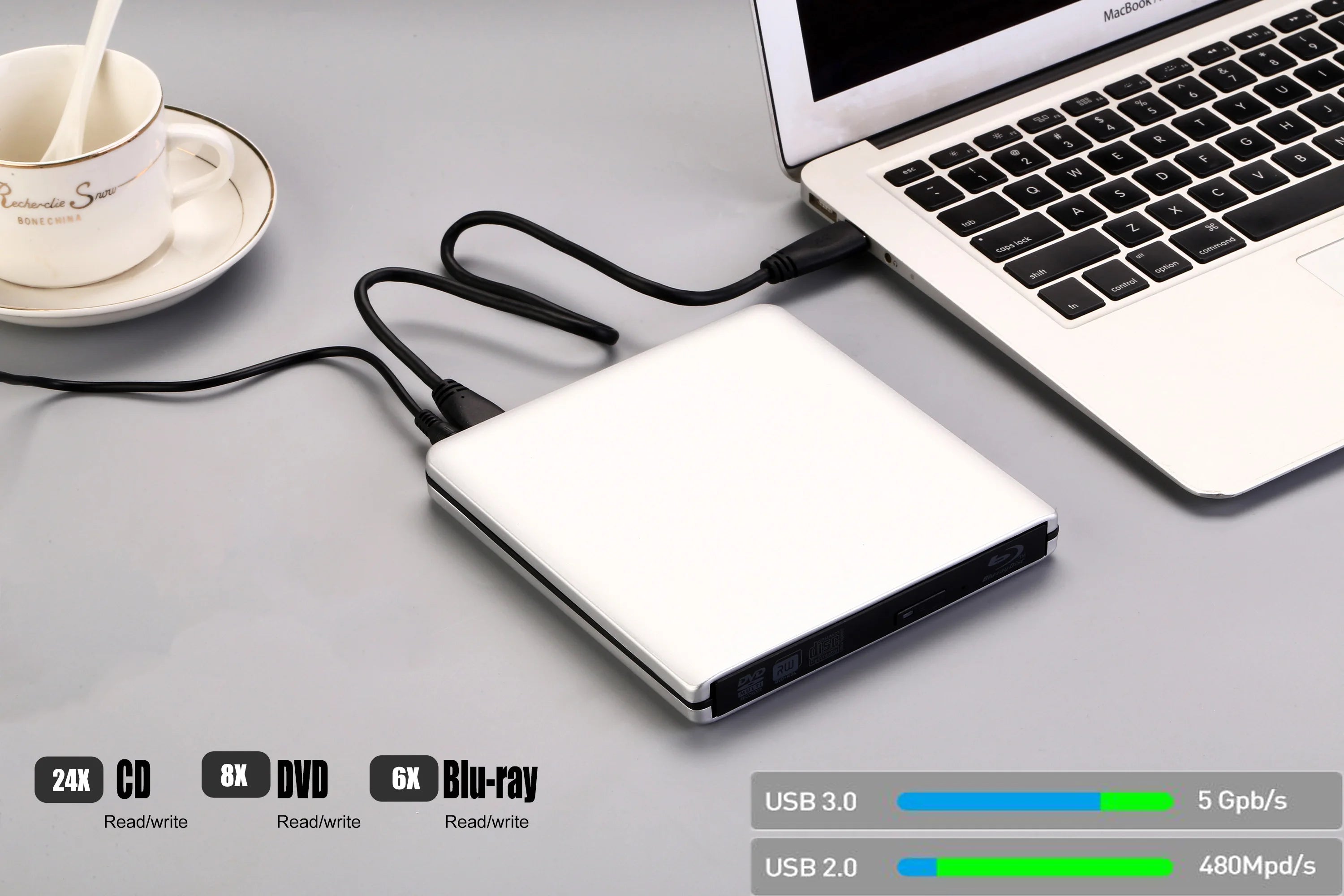 External USB3.0 Blu-Ray Reader Bluray Burner and Writer 3D BD-ROM Optical DVD Recorder BD-RE Bluray Play for Laptop/Desktop