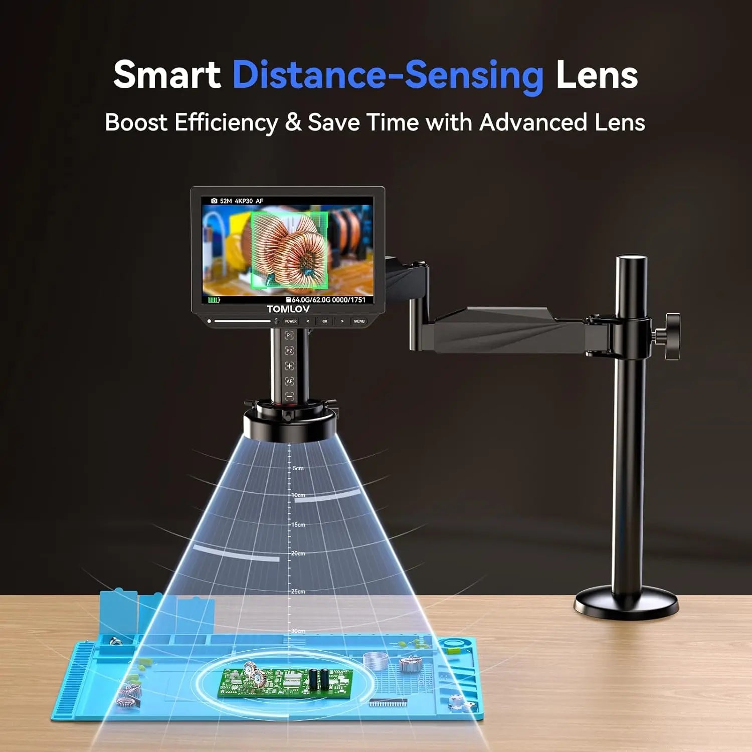 TOMLOV 4K Digital Microscope Autofocus 2000X 8" TM4K-AF Flex Arm HDMI Electronics Soldering Microscope for Mobile Phone Repair
