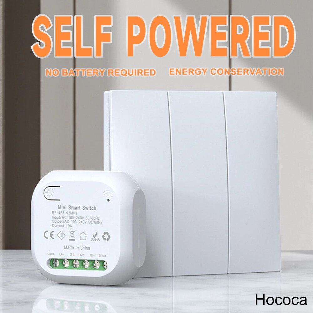 New High-End No Battery Self Powered Wireless Switch 1/2/3 Gang High-Sensitivity Kinetic Switches Rf433mhz Waterproof Panel