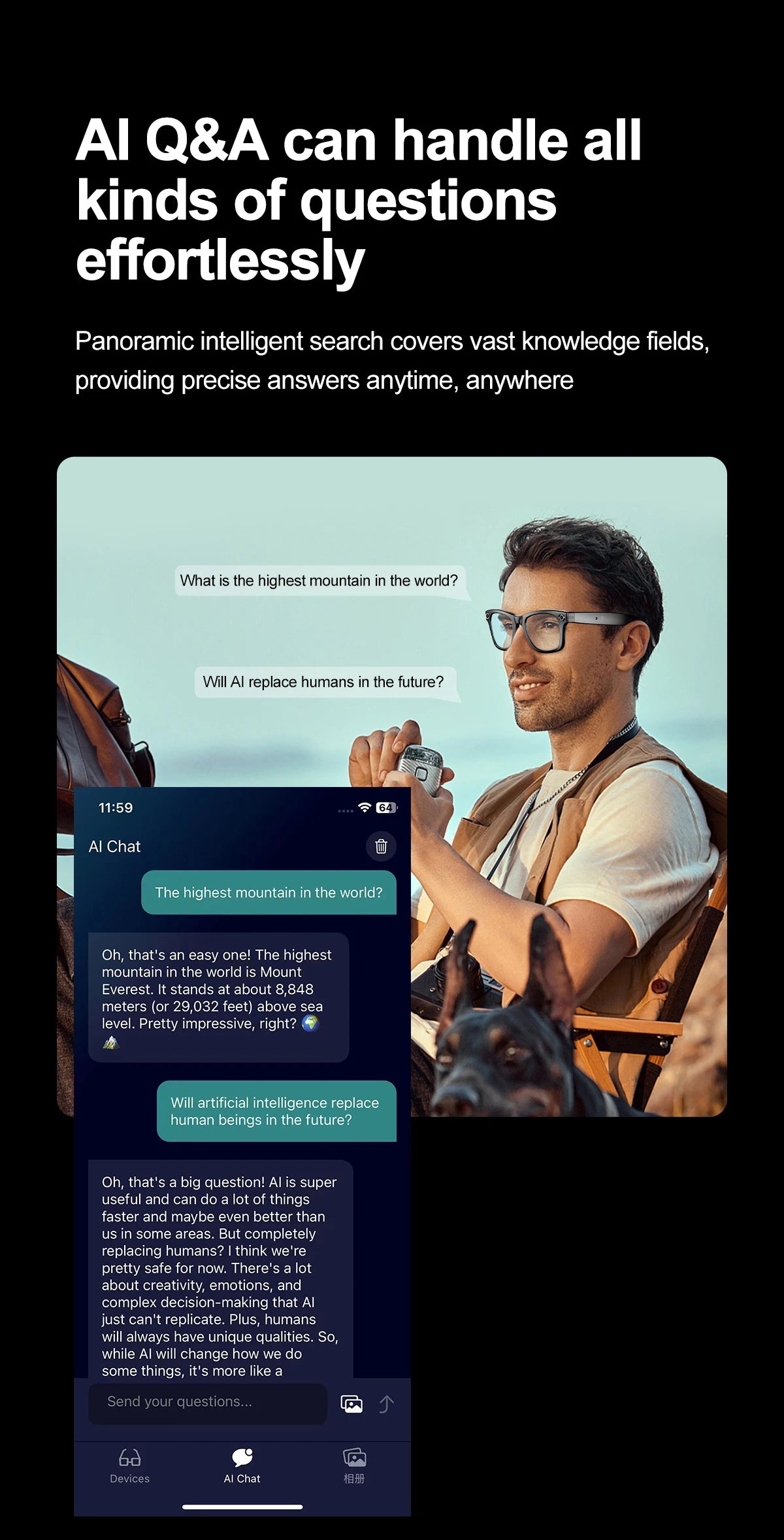 Smart Glasses With AI,Bluetooth Music Glasses With 140+ Translation,Anti-Blue Light Lenses,Camera Glasses For Travel Meeting
