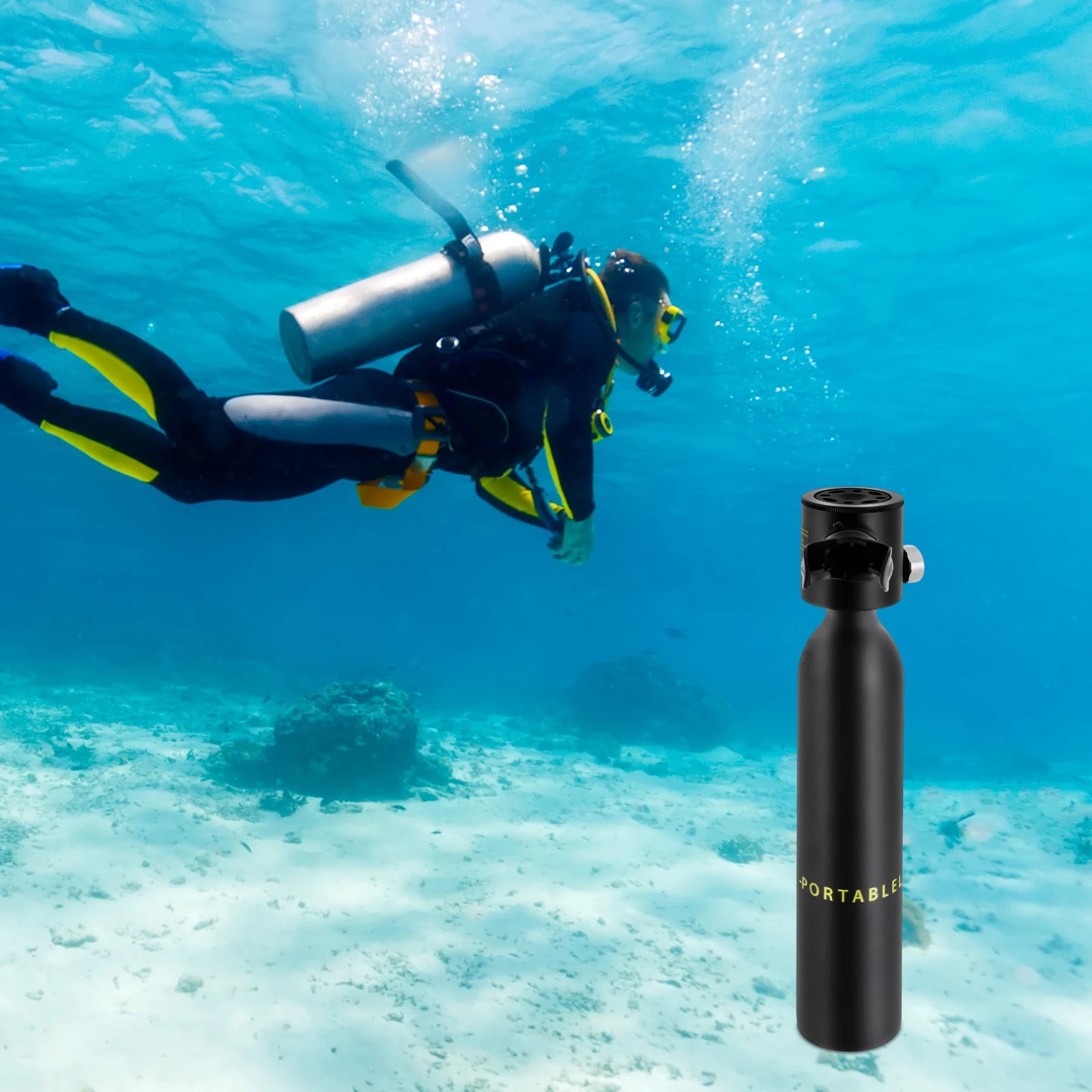 0.5L Mini Scuba Tank with 5-10 Minute Breathing Time, Portable Aluminum Diving Cylinder for Snorkeling and Emergency Air
