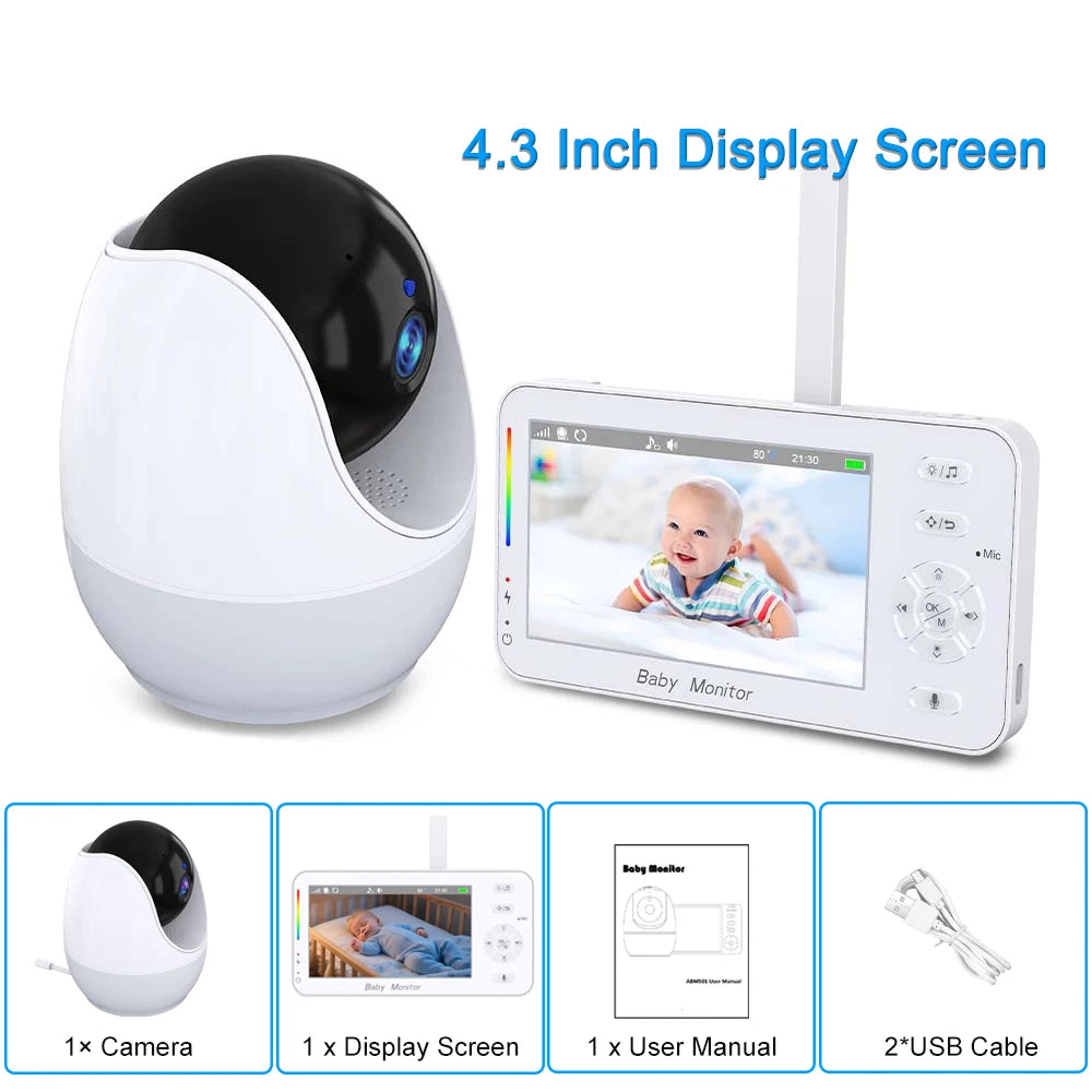 Keep an eye on your little one with this 4.3-inch video baby monitor featuring PTZ IP camera, night light, auto-tracking, and APP remote view control for convenient surveillance!