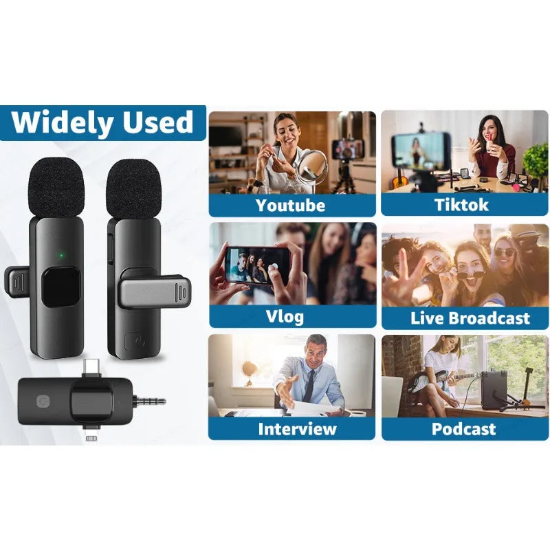 Capture crystal-clear audio on the go with this professional 4-in-1 wireless lavalier microphone—compatible with iPhone and Android devices for versatile, high-quality recording!