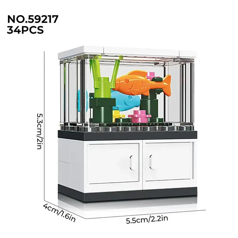 Micro Fish Tank Series Building Blocks Set Clownfish Lobster Display Box Model Children Creative Diy Educational Bricks Toys